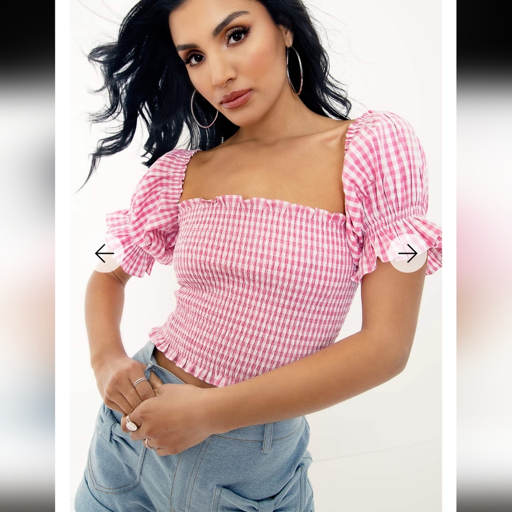 NWT Blackmilk Picnic Gingham Pink Spring Fields Top 🧺